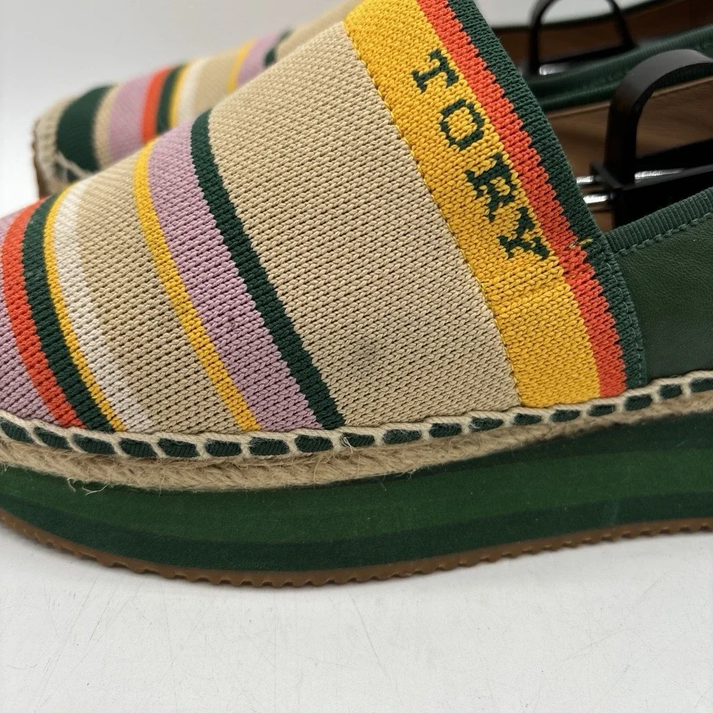 Tory‎ Burch Daisy Espadrille Slip On Sneakers Women's 10 M Knit Striped Green